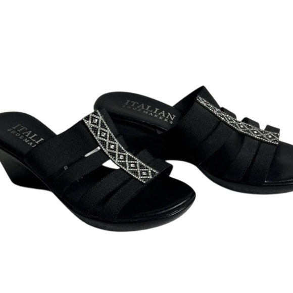 Italian Shoemakers Black Wedge rhinestone Sandals heels - Picture 2 of 7
